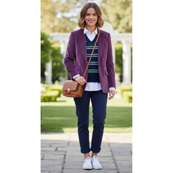 Talbots Purple Velvet Office Workwear Preppy Blazer Jacket Women's Size 2 - Picture 12 of 16